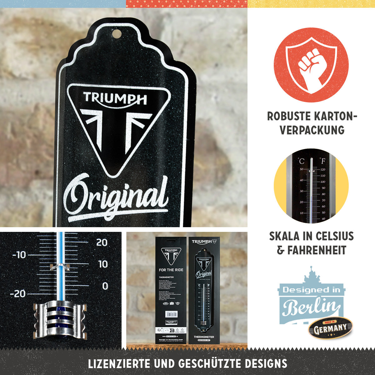nostalgic-art-triumph-original-motorcycles-termometro-da-parete-in-metallo-6-5x2 image 3