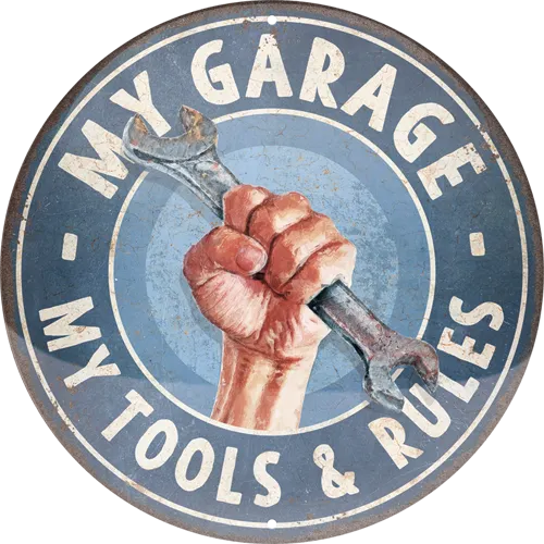nostalgic-art-my-garage-my-tools-rules-targa-rotonda-in-metallo-35-cm-2 image 1
