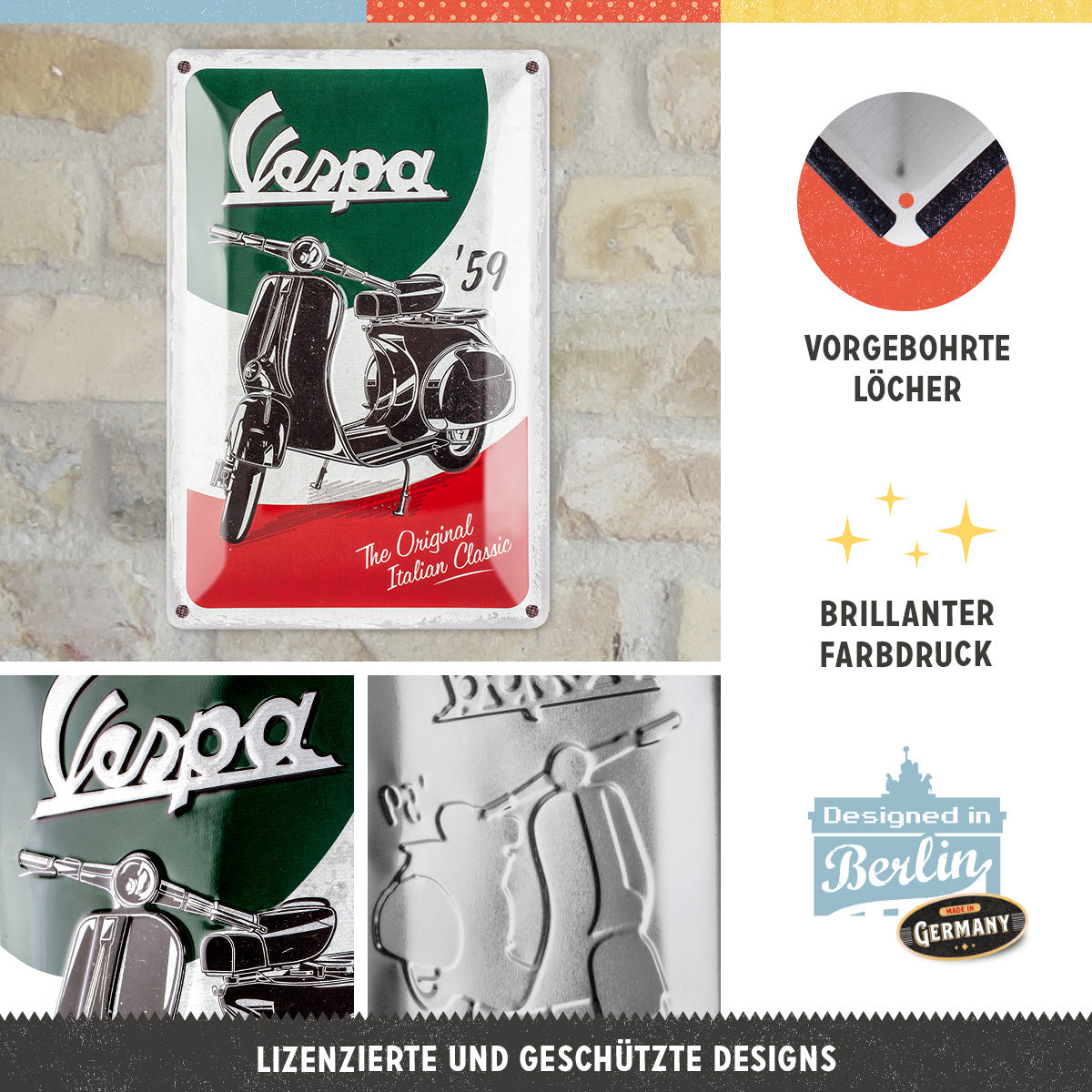 nostalgic-art-vespa-the-italian-classic-targa-in-metallo-20x30-cm image 2