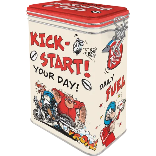nostalgic-art-motomania-kick-start-your-day-scatola-metallo-clip-top-7-5x11x17-5 image 1