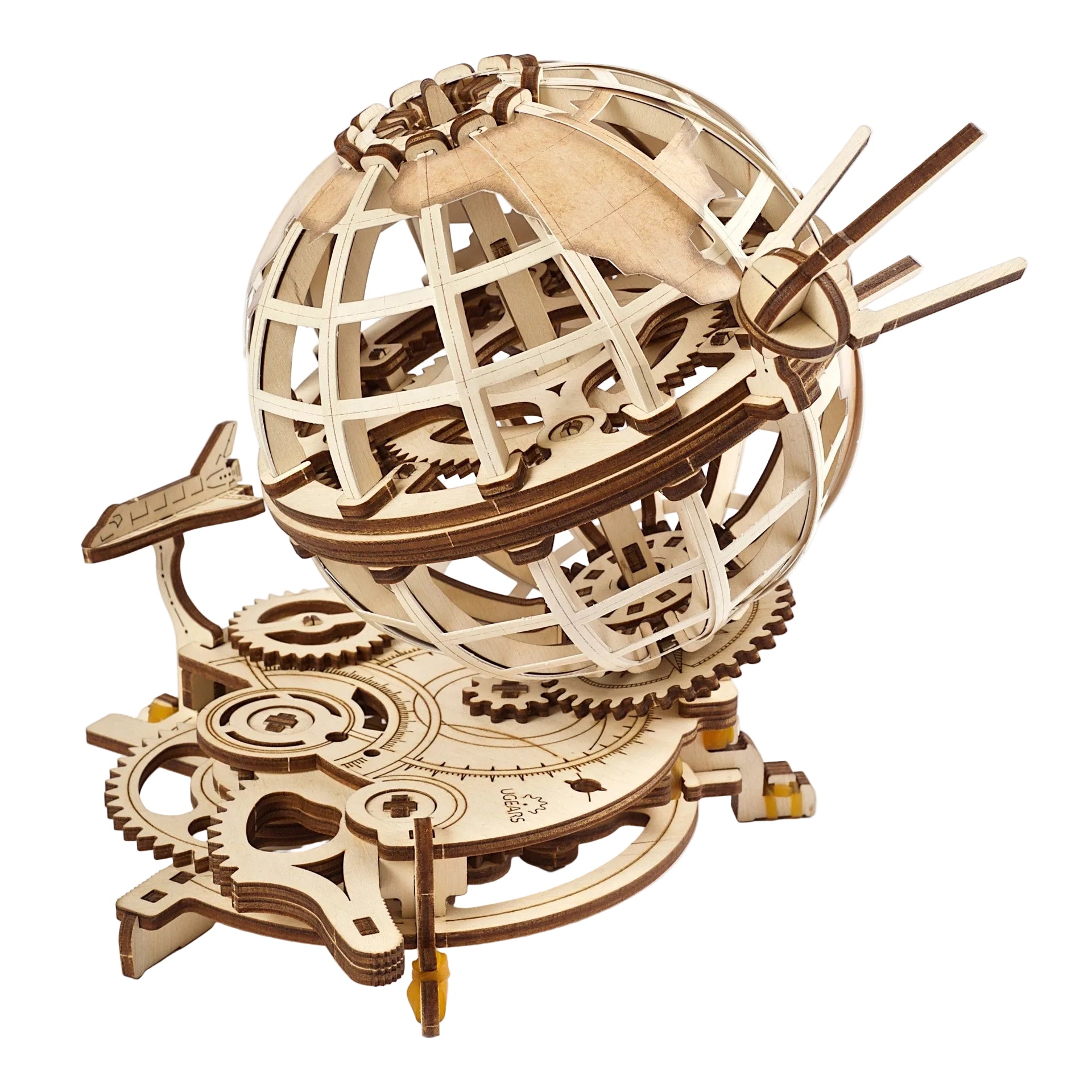 ugears-globus-mappamondo-meccanico-in-legno-con-rotazione-e-continenti-decorativ image 3