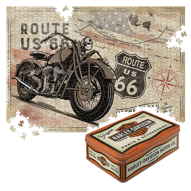 nostalgic-art-puzzle-route-66-bike-map-h-d-2-1000-pezzi-in-scatola-latta image 1