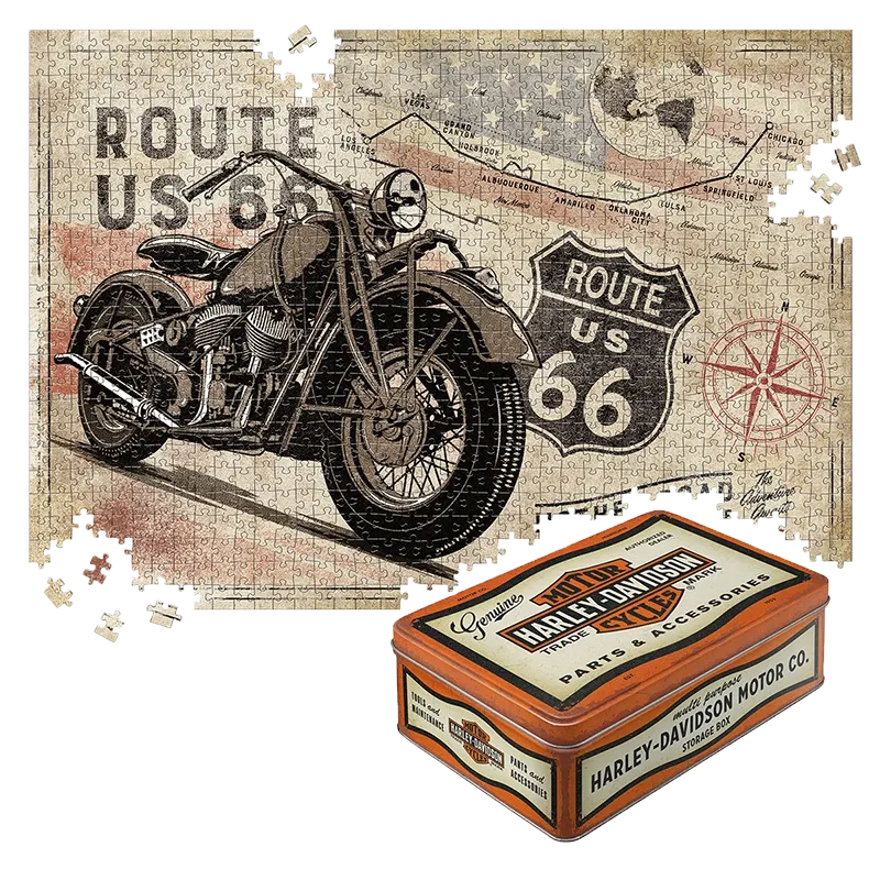 nostalgic-art-puzzle-route-66-bike-map-h-d-2-1000-pezzi-in-scatola-latta image 1