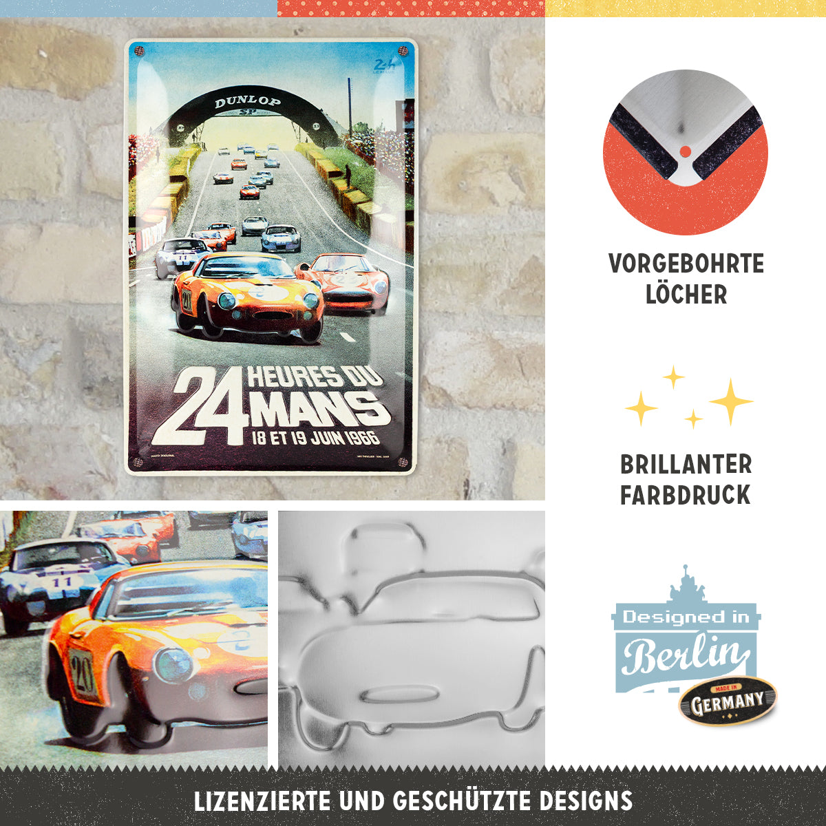 nostalgic-art-24h-le-mans-racing-poster-1966-targa-in-metallo-20x30-cm image 2