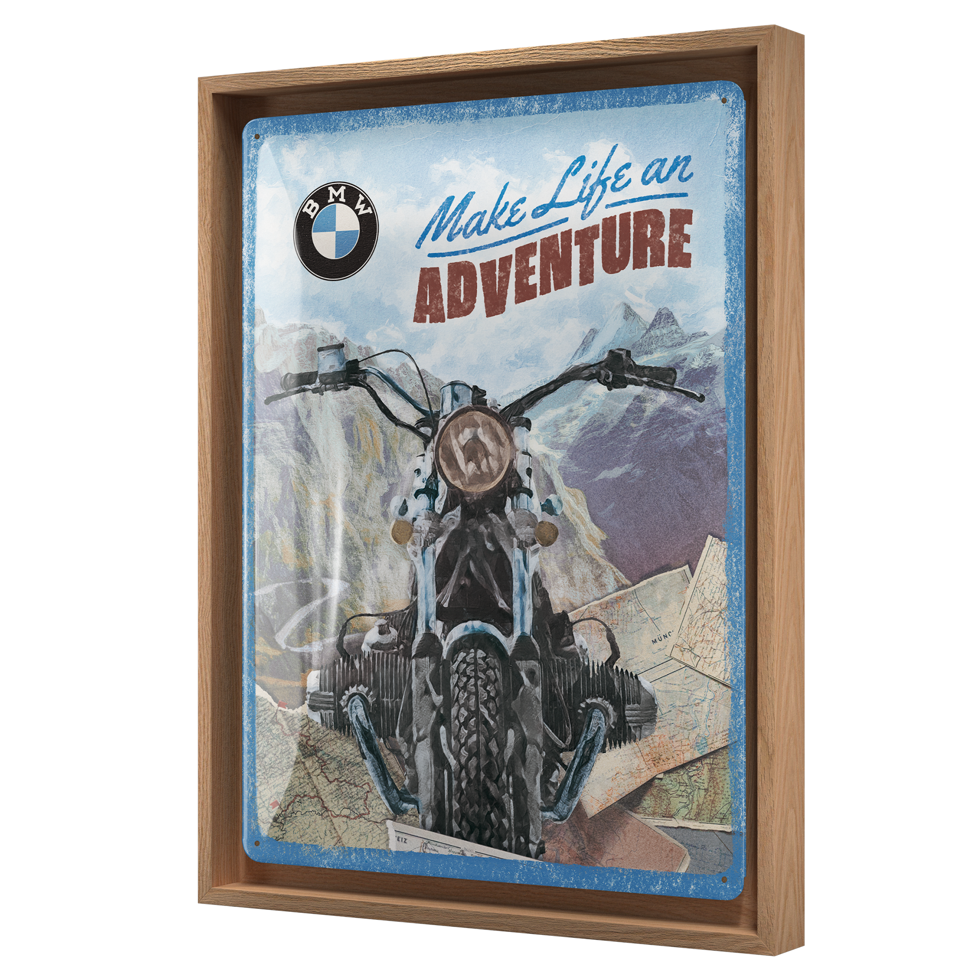 nostalgic-art-bmw-make-life-an-adventure-cornice-n-frame-l-33-5x44-cm-quercia image 1