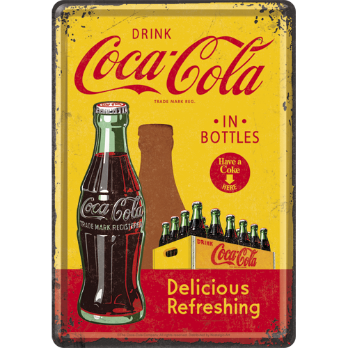 nostalgic-art-coca-cola-in-bottles-yellow-metal-card-10x14-cm image 1