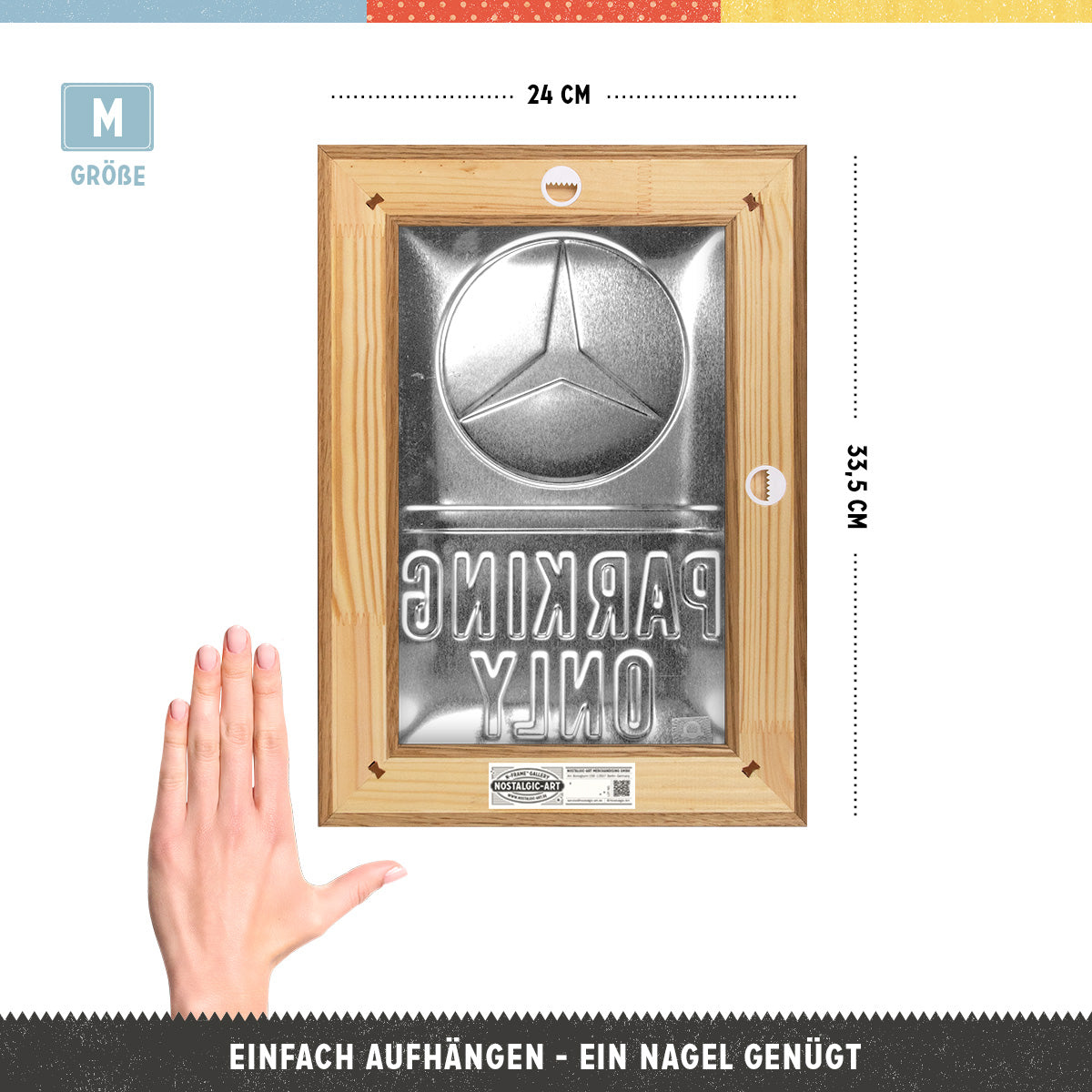 nostalgic-art-mercedes-benz-parking-only-n-frame-m-edition-cornice-in-legno-24x3 image 2