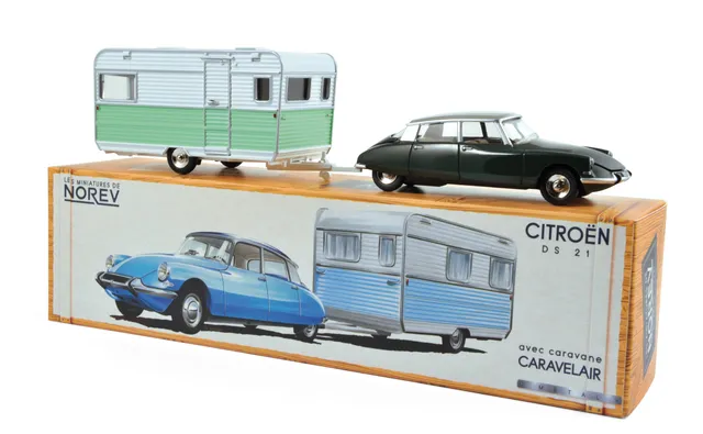 norev-citro-n-ds-21-con-caravane-modellino-1-43-verde-jura-grigio image 1