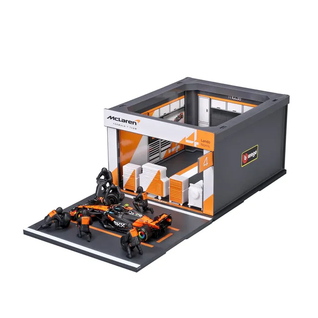 bburago-pit-stop-mclaren-mcl39-2025-4-norris-1-43-playset-diorama-f1 image 1