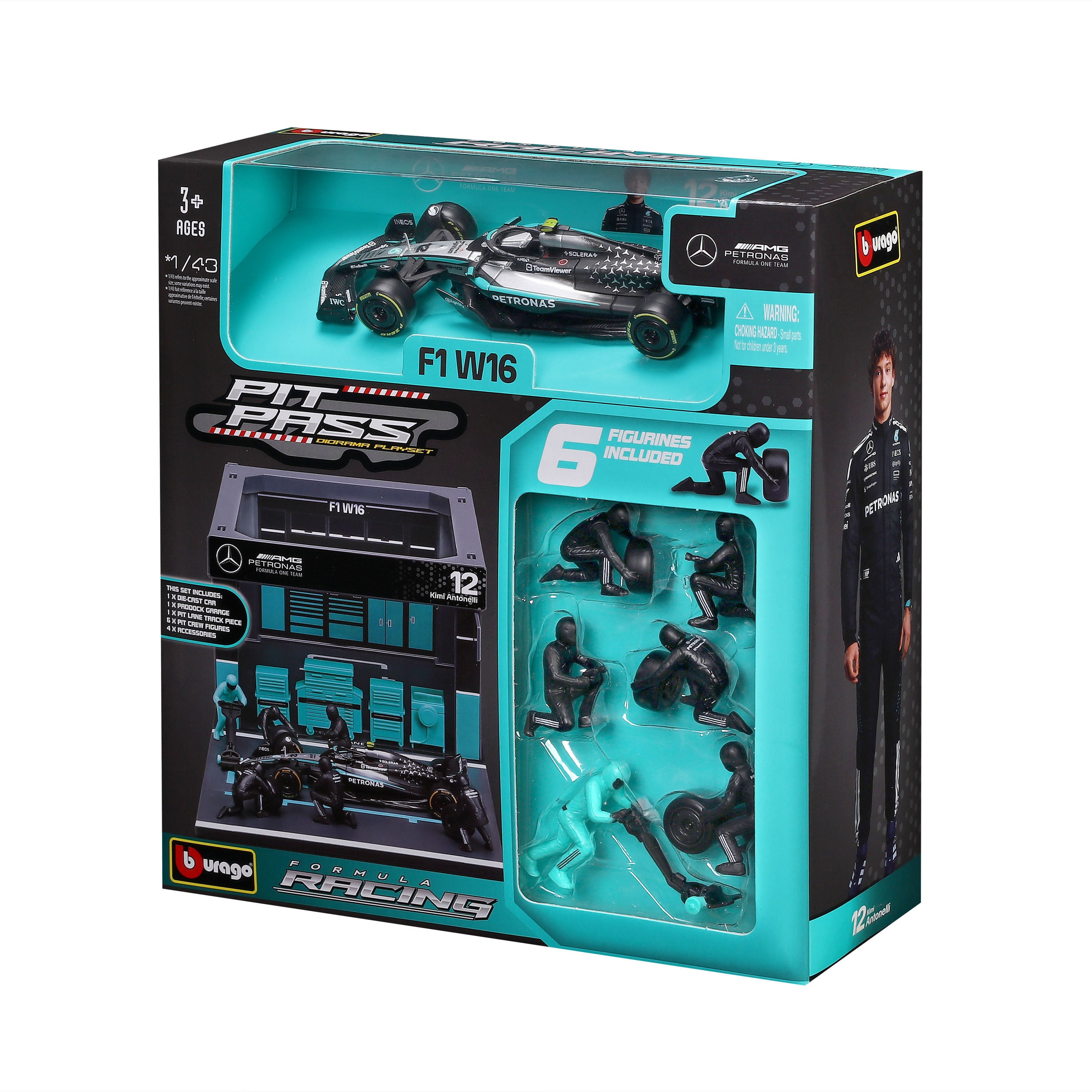 bburago-pit-stop-mercedes-amg-f1-w16-2025-12-kimi-antonelli-playset-con-auto-1-4 image 6
