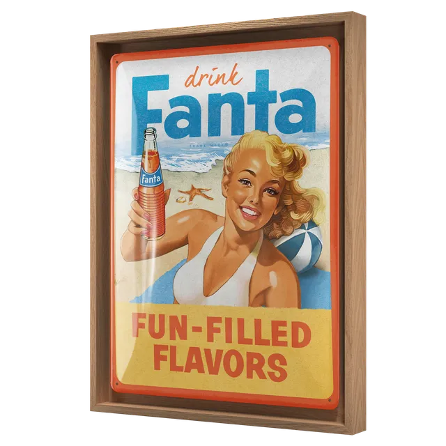 nostalgic-art-fanta-beach-girl-n-frame-l-targa-in-metallo-con-cornice-in-legno image 1