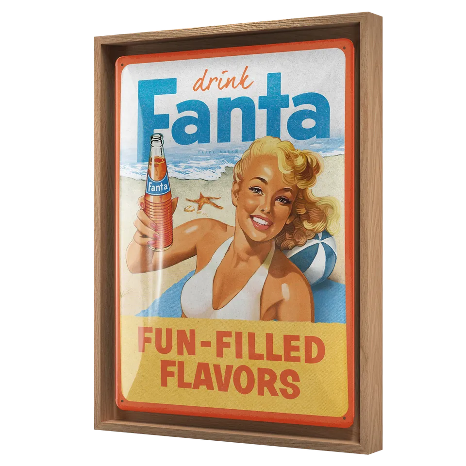 nostalgic-art-fanta-beach-girl-n-frame-l-targa-in-metallo-con-cornice-in-legno image 1