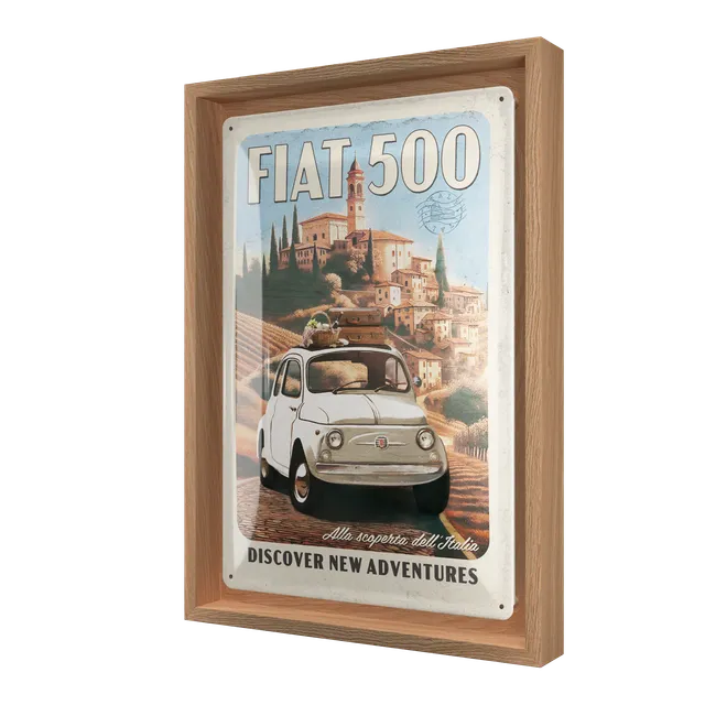 nostalgic-art-fiat-500-discover-new-adventures-cornice-n-frame-m-24x33-5-cm image 1