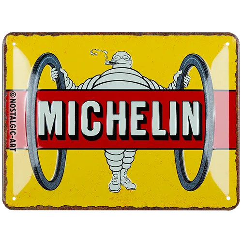 nostalgic-art-michelin-tyres-bibendum-yellow-targa-metallica-15x20-cm image 1