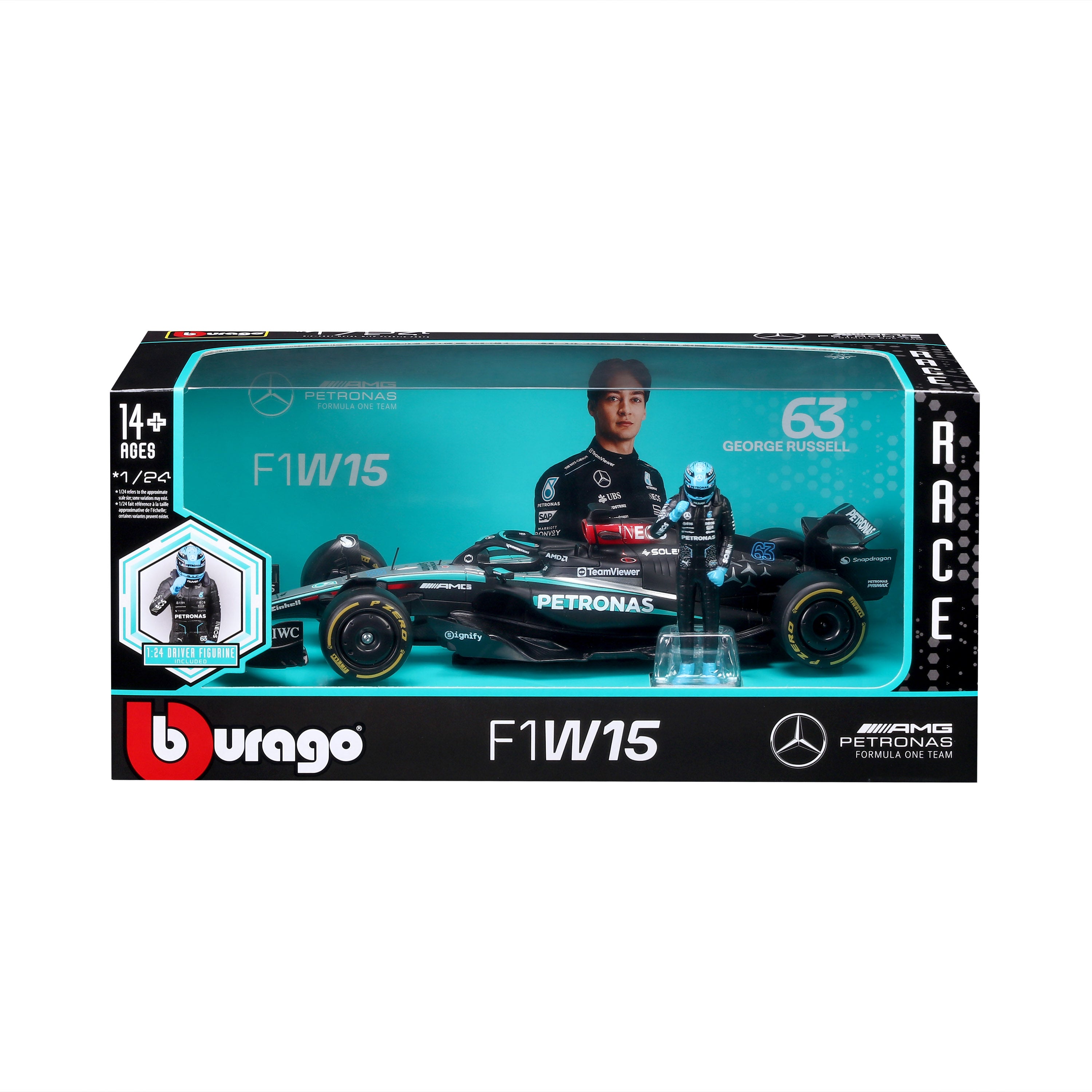 bburago-mercedes-amg-w15-e-performance-63-russell-con-pilota-1-24-f1-2024 image 7