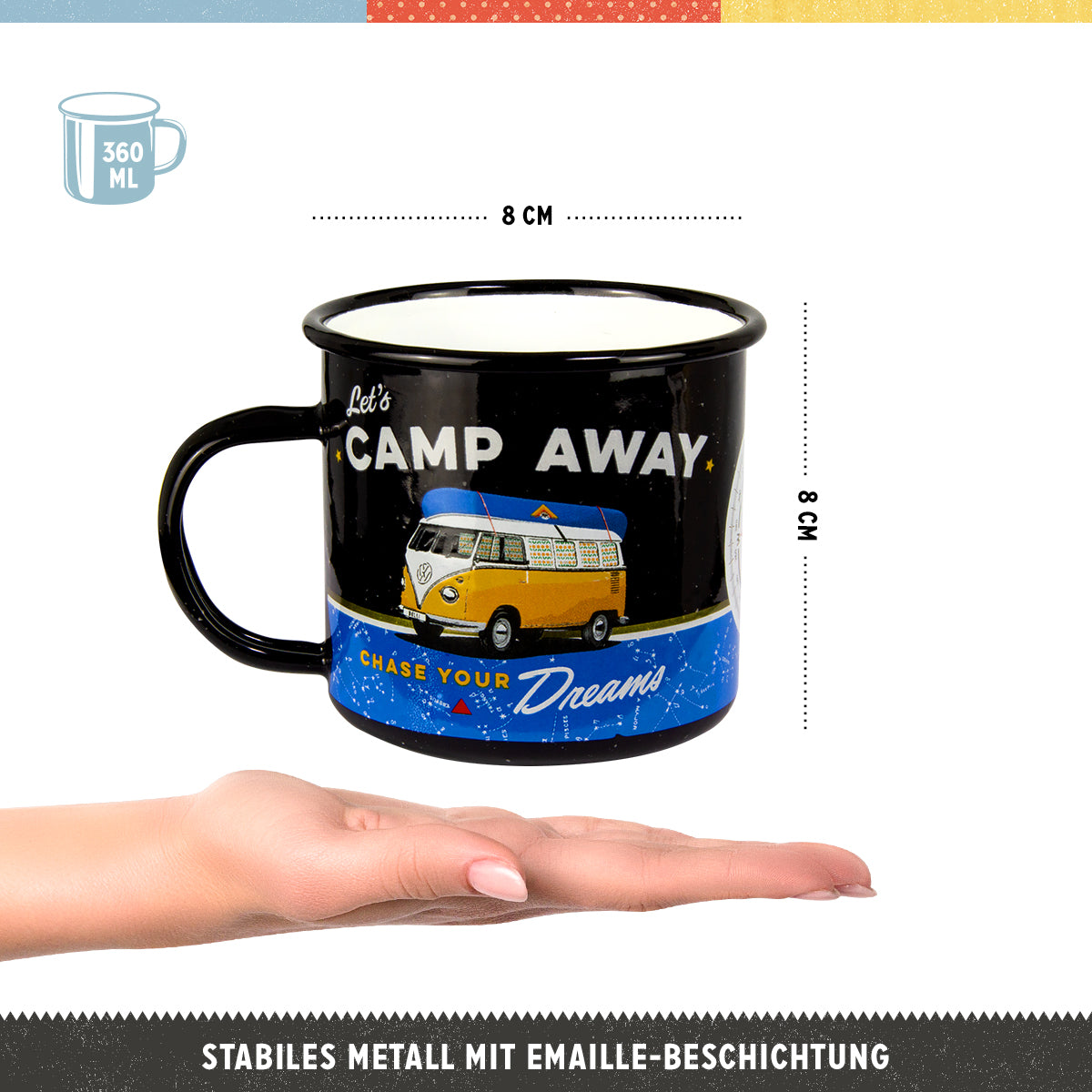nostalgic-art-vw-bulli-let-s-camp-away-night-tazza-smaltata-360-ml image 2