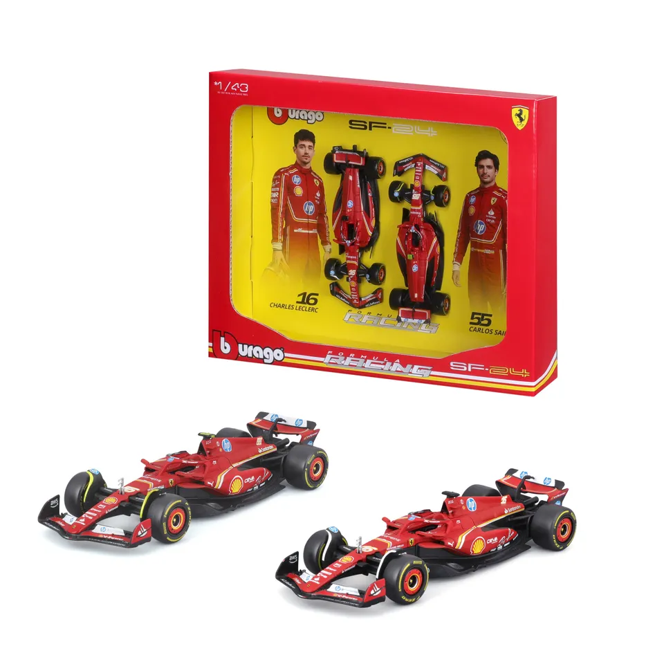bburago-set-2-modelli-ferrari-sf-24-leclerc-sainz-f1-2024-1-43-livery-imola image 1