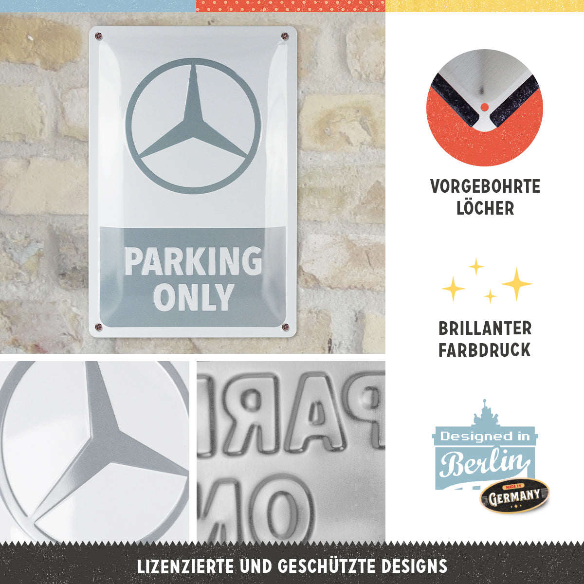 nostalgic-art-mercedes-benz-parking-only-grey-targa-in-metallo-20x30-cm image 2