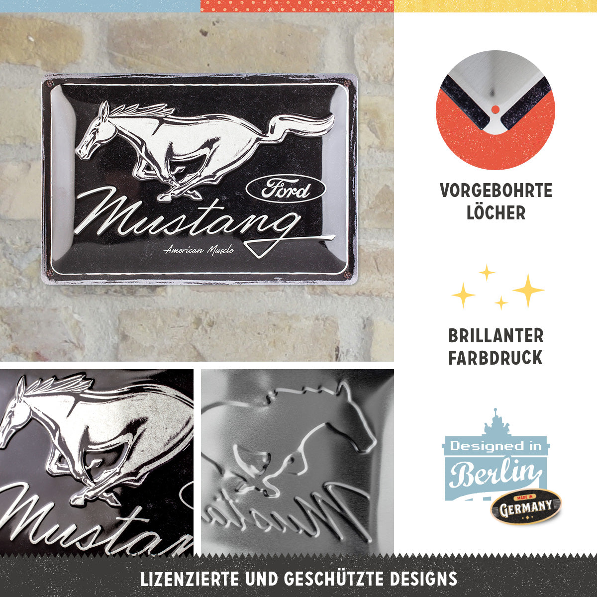 nostalgic-art-ford-mustang-horse-logo-black-targa-in-metallo-20x30-cm-2 image 2