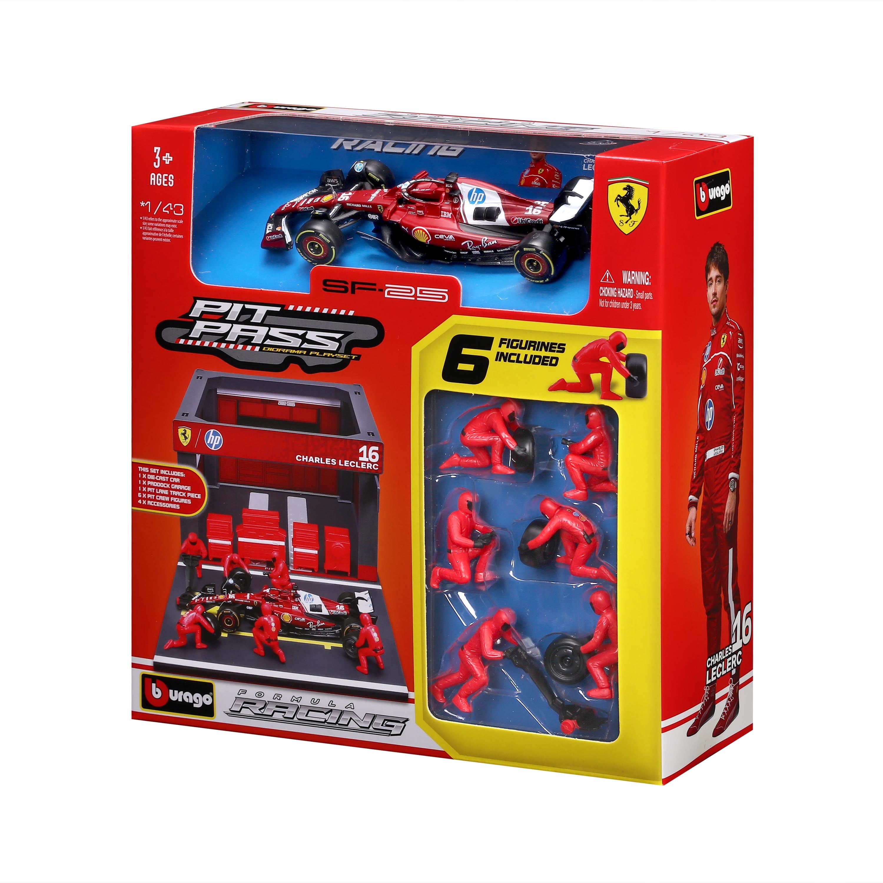 bburago-pit-stop-ferrari-sf-25-16-charles-leclerc-playset-diorama-con-auto-1-43 image 6