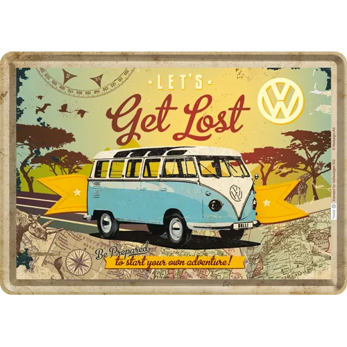 nostalgic-art-vw-bulli-let-s-get-lost-cartolina-in-metallo-10x14-cm image 1