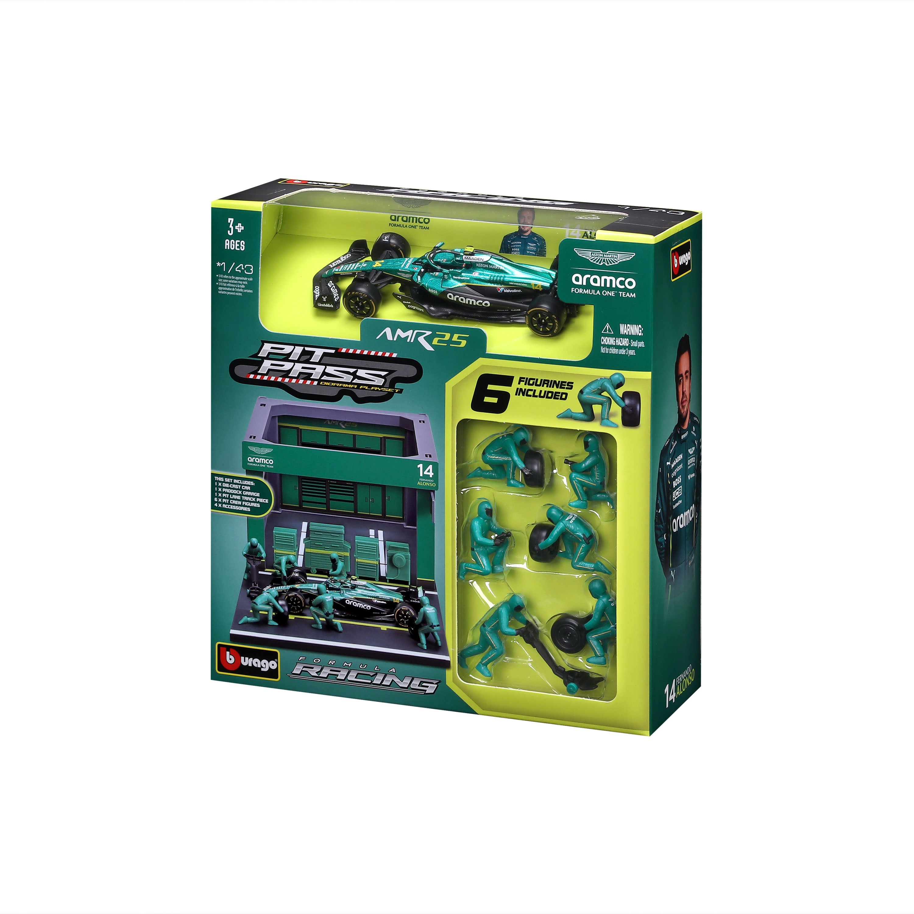 bburago-pit-stop-aston-martin-amr25-2025-14-alonso-1-43-playset-diorama image 6