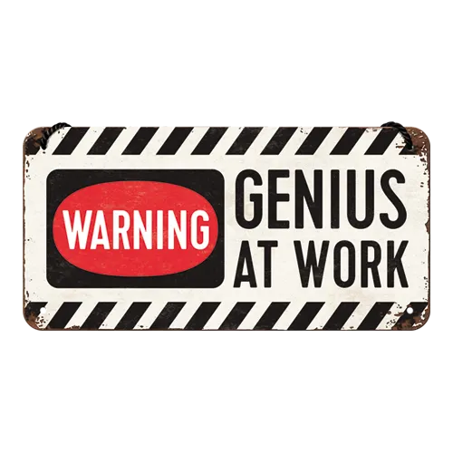 nostalgic-art-genius-at-work-insegna-in-metallo-da-appendere-10x20-cm image 1