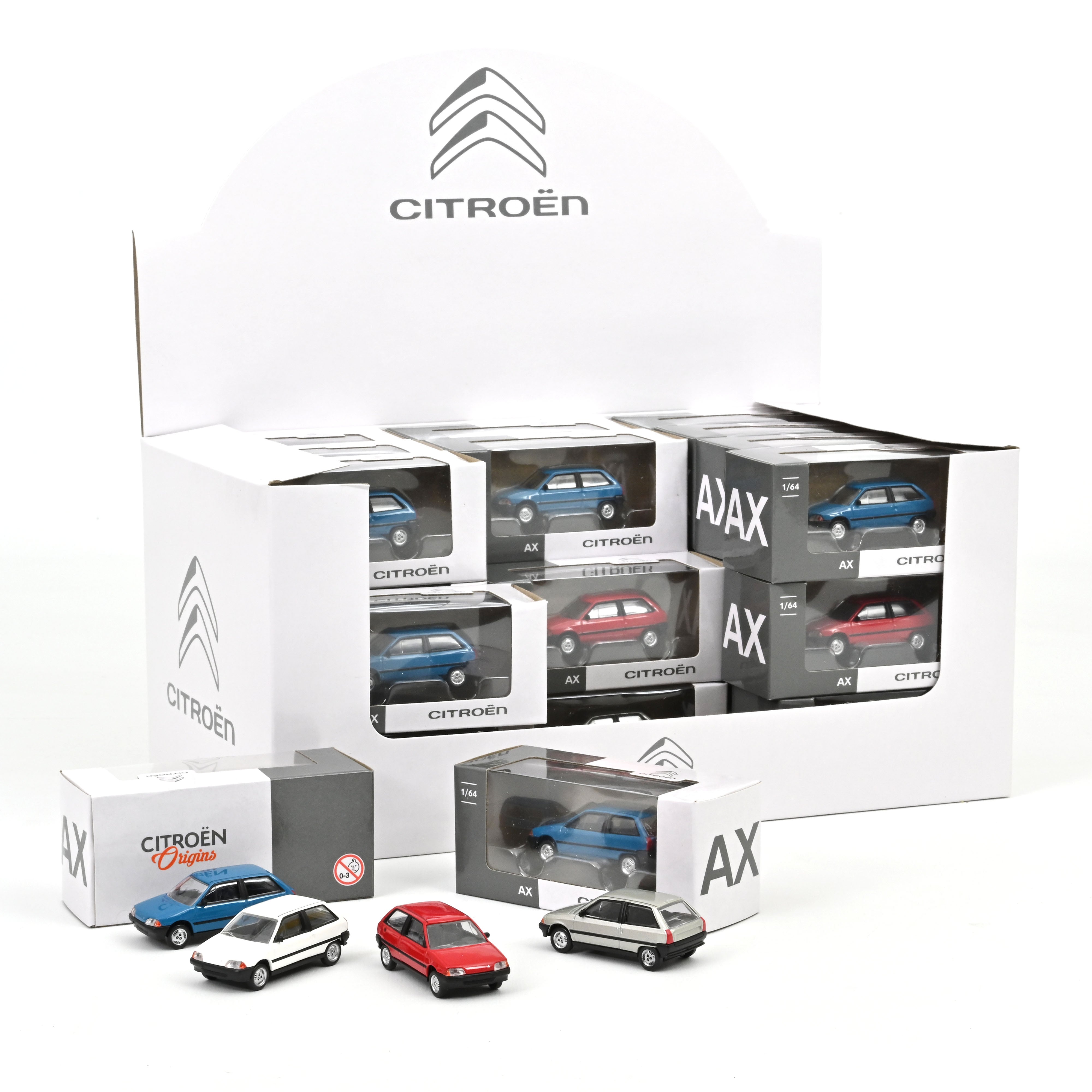 norev-display-36-pz-citroen-ax-1986-1-64-rosso-bianco-blu-grigio image 1