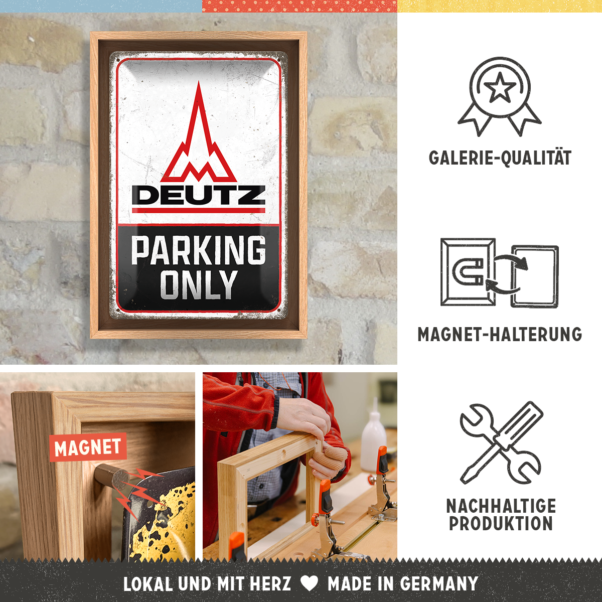 nostalgic-art-deutz-parking-only-n-frame-m-edition-con-cornice-in-legno image 3
