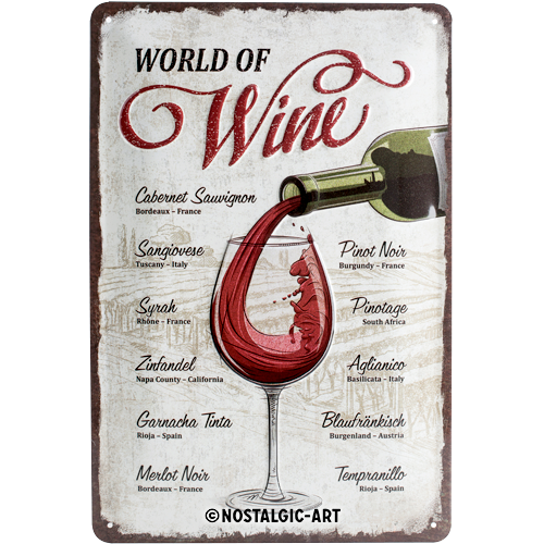 nostalgic-art-world-of-wine-targa-in-metallo-20x30-cm image 1