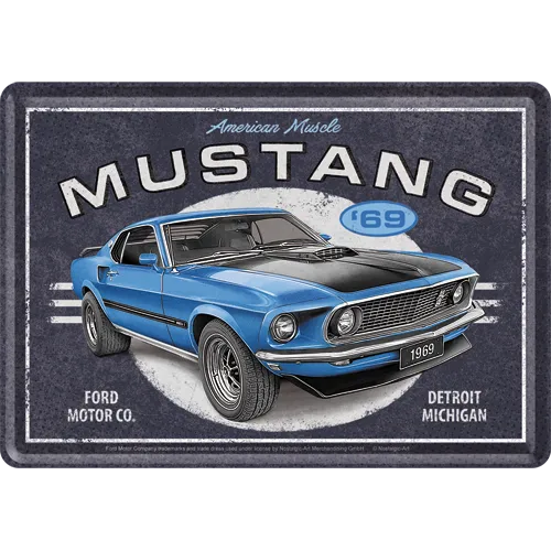 nostalgic-art-ford-mustang-1969-mach-1-blue-metal-card-10x14-cm-2 image 1