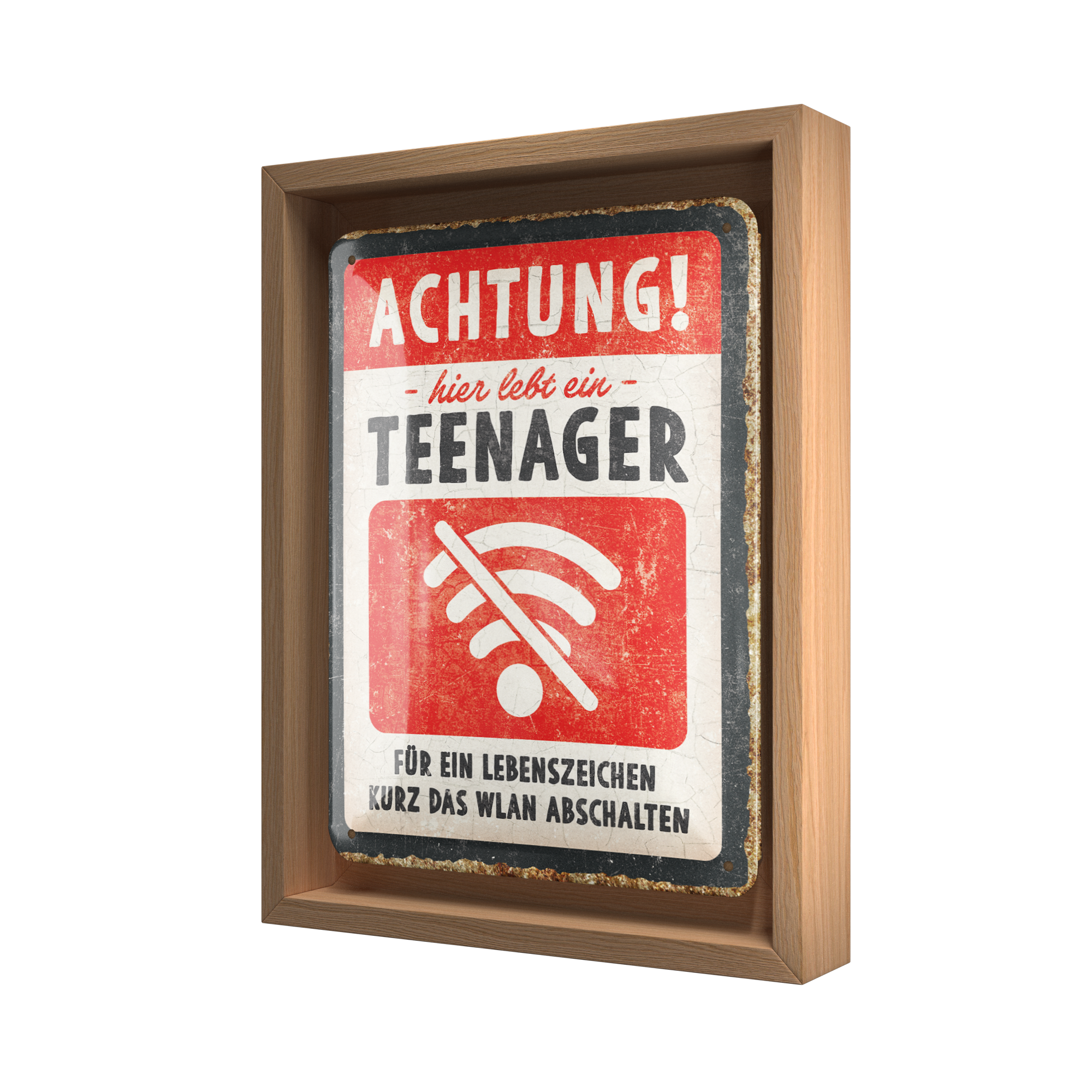 nostalgic-art-achtung-teenager-wlan-n-frame-s-edition-targa-con-cornice-in-legno image 1