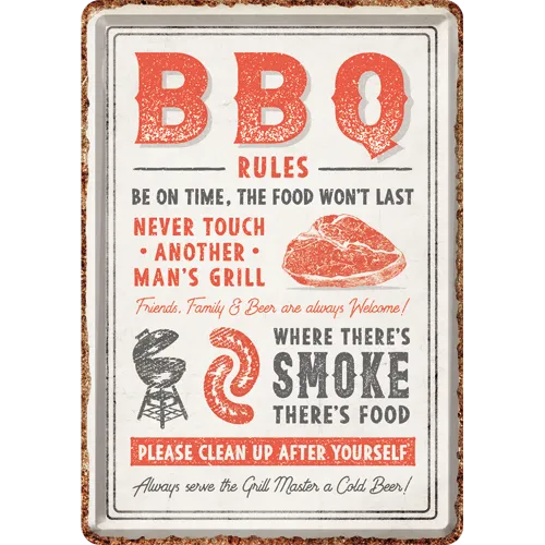 nostalgic-art-bbq-rules-cartolina-metallica-10x14-cm-fronte-metallo-design-origi image 1