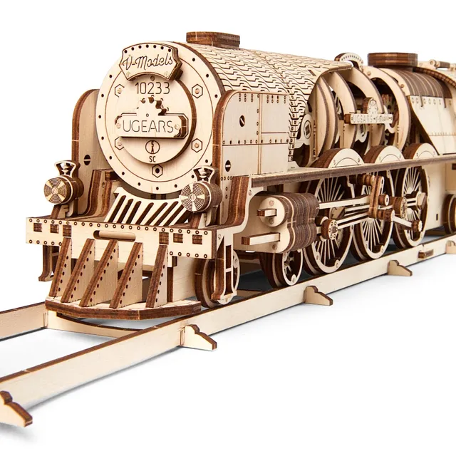 ugears-v-express-steam-train-with-tender-treno-a-vapore-meccanico-in-legno image 1