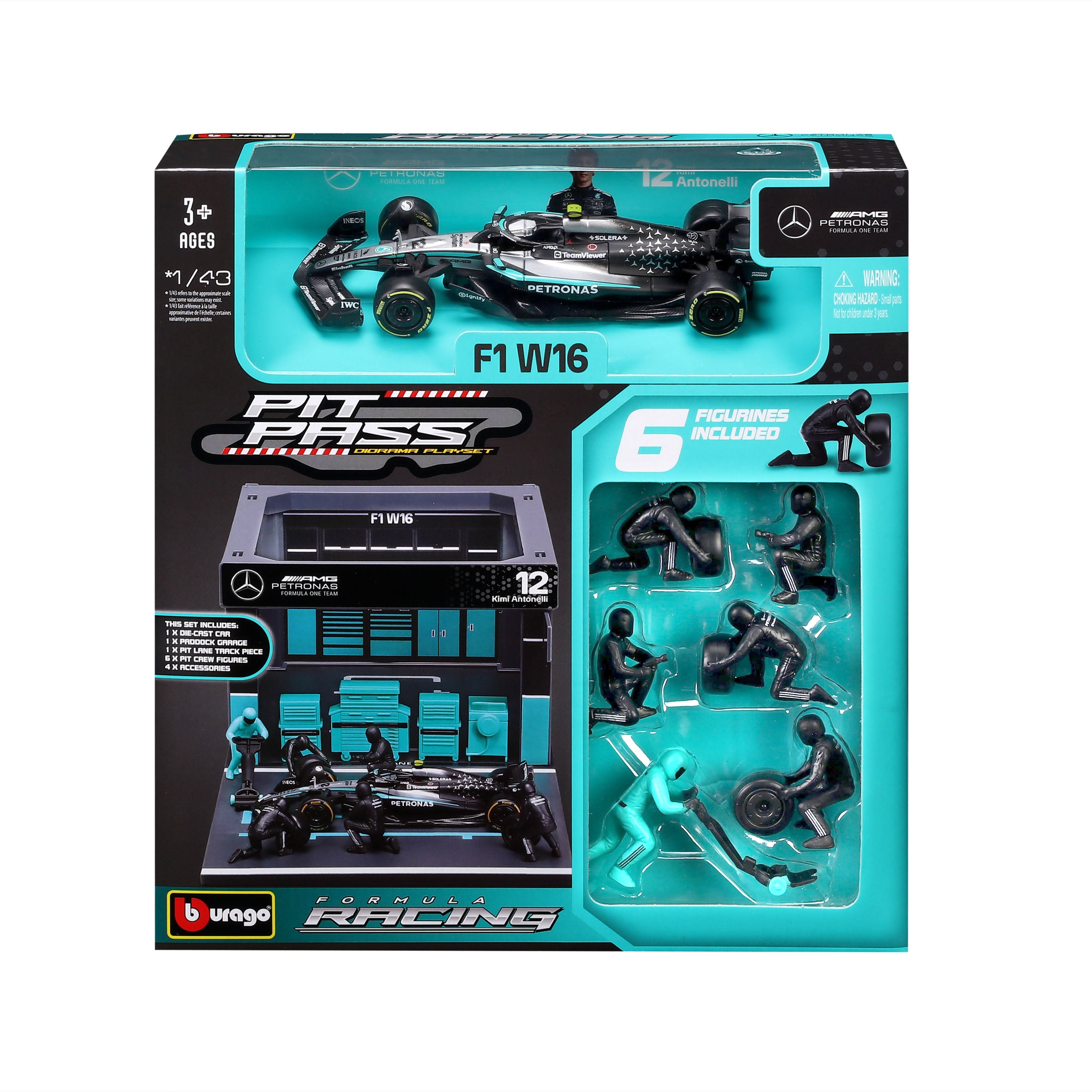 bburago-pit-stop-mercedes-amg-f1-w16-2025-12-kimi-antonelli-playset-con-auto-1-4 image 5