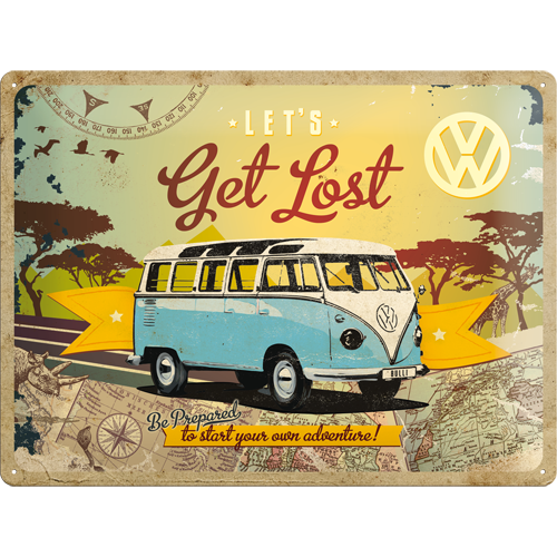 nostalgic-art-vw-bulli-let-s-get-lost-targa-in-metallo-30x40-cm image 1