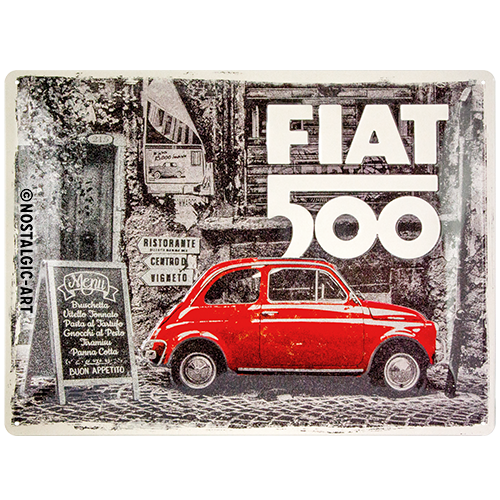 nostalgic-art-fiat-500-red-car-targa-in-metallo-30x40-cm image 2