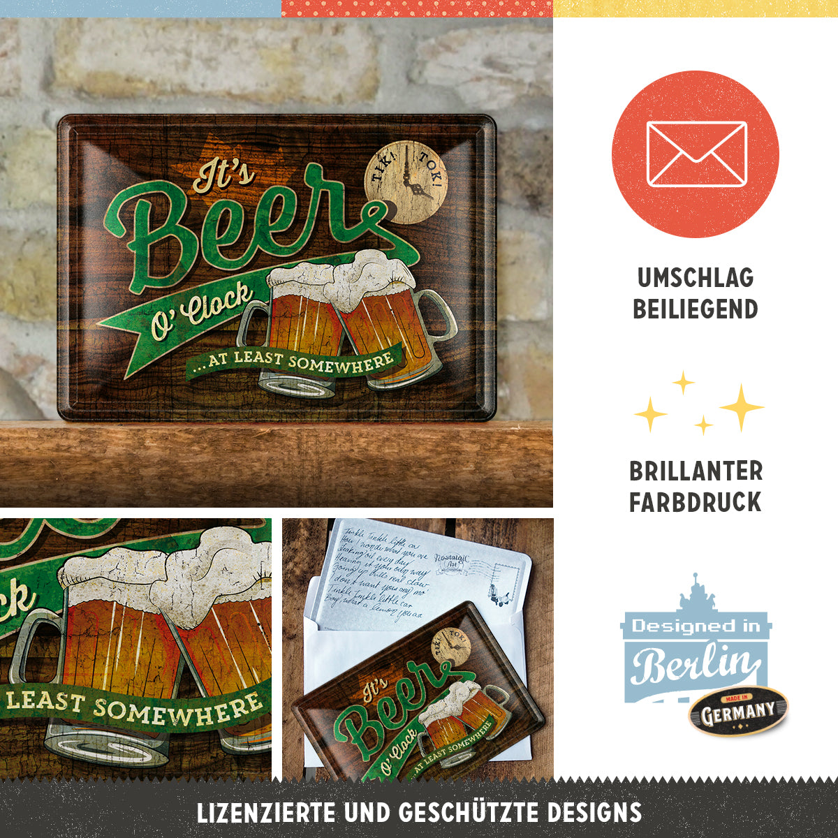 nostalgic-art-beer-o-clock-glasses-biglietto-in-metallo-10x14-cm image 3