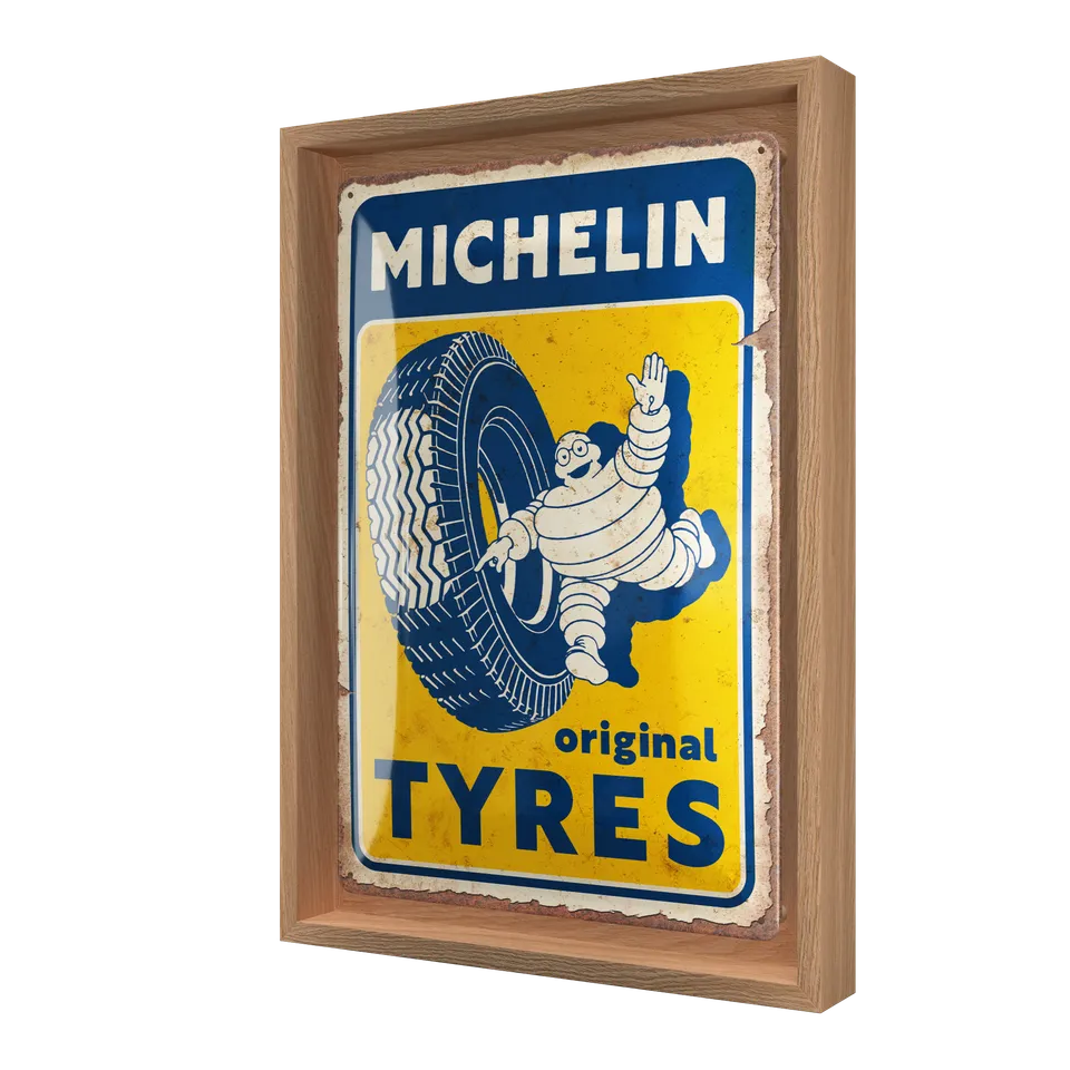 nostalgic-art-michelin-original-tyres-n-frame-m-edition-con-cornice-rovere-24x33 image 1