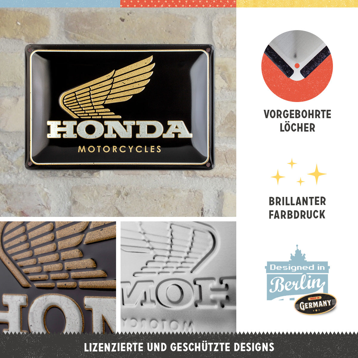 nostalgic-art-honda-mc-motorcycles-gold-targa-in-metallo-20x30-cm image 2
