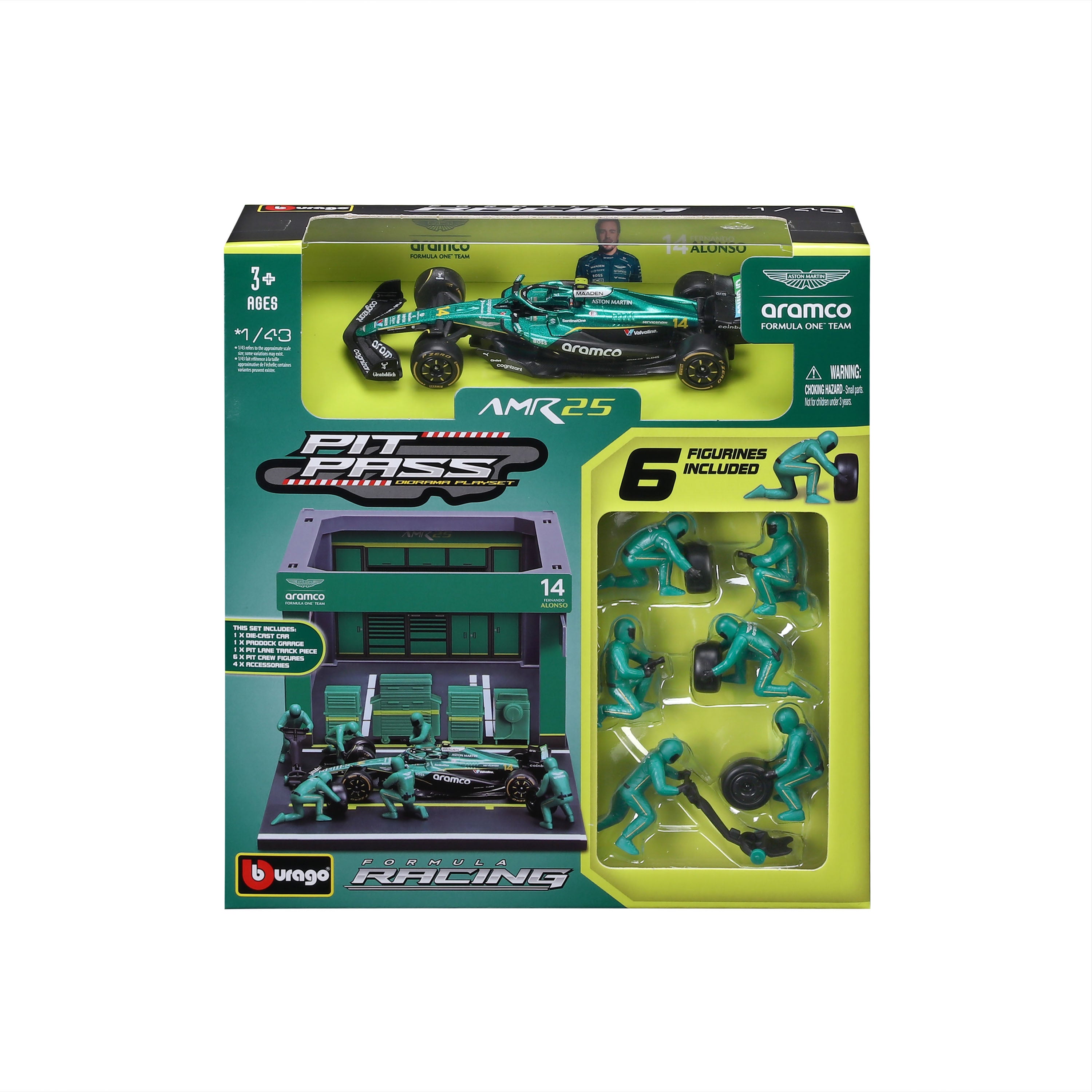bburago-pit-stop-aston-martin-amr25-2025-14-alonso-1-43-playset-diorama image 5