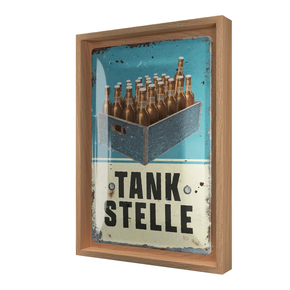 nostalgic-art-tankstelle-bier-n-frame-m-edition-con-targa-24x33-5-cm-rovere image 1