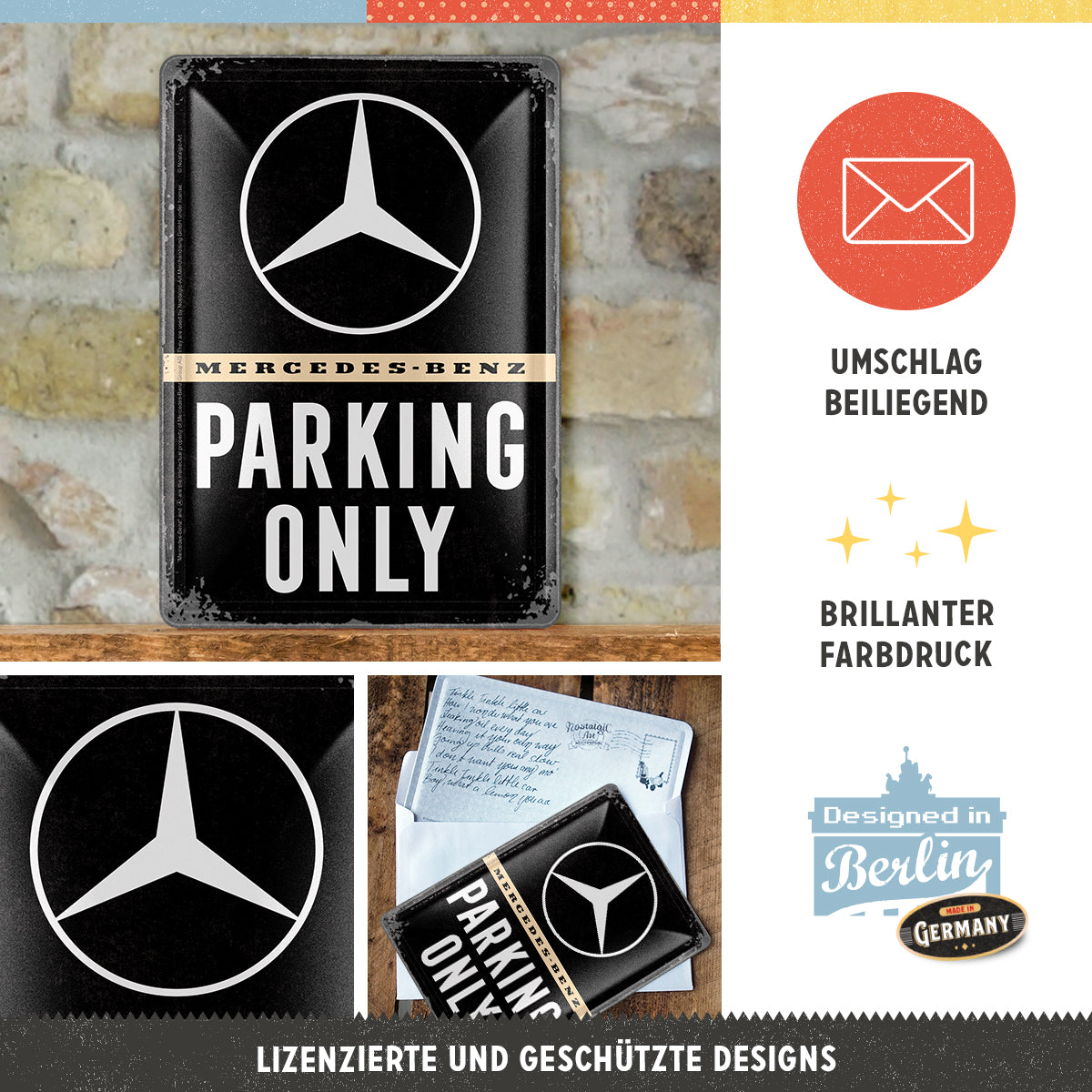 nostalgic-art-mercedes-benz-parking-only-biglietto-in-metallo-10x14-cm image 3