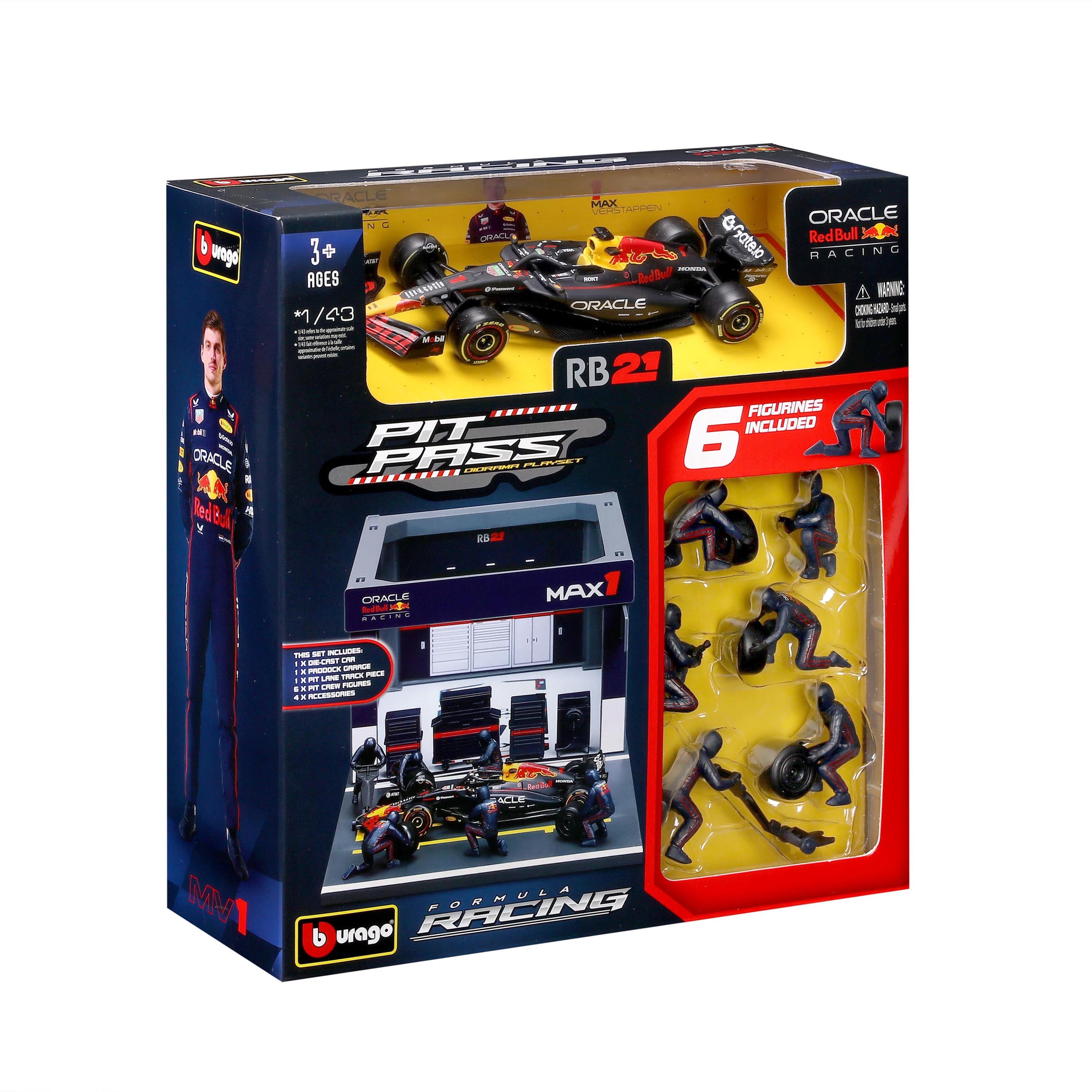 bburago-pit-stop-red-bull-rb21-2025-1-verstappen-playset-diorama-formula-1-scala image 2