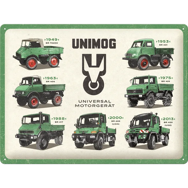 nostalgic-art-daimler-truck-unimog-model-chart-targa-in-metallo-30x40-cm image 1