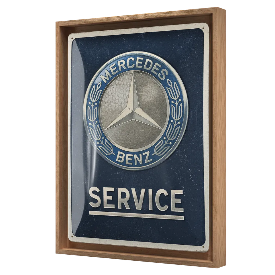 nostalgic-art-mercedes-benz-service-emblem-blue-n-frame-l-edition-33-5x44-cm image 1
