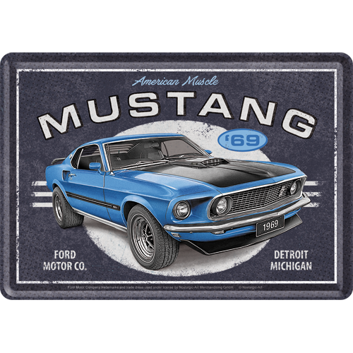 nostalgic-art-ford-mustang-1969-mach-1-blue-metal-card-10x14-cm-2 image 1