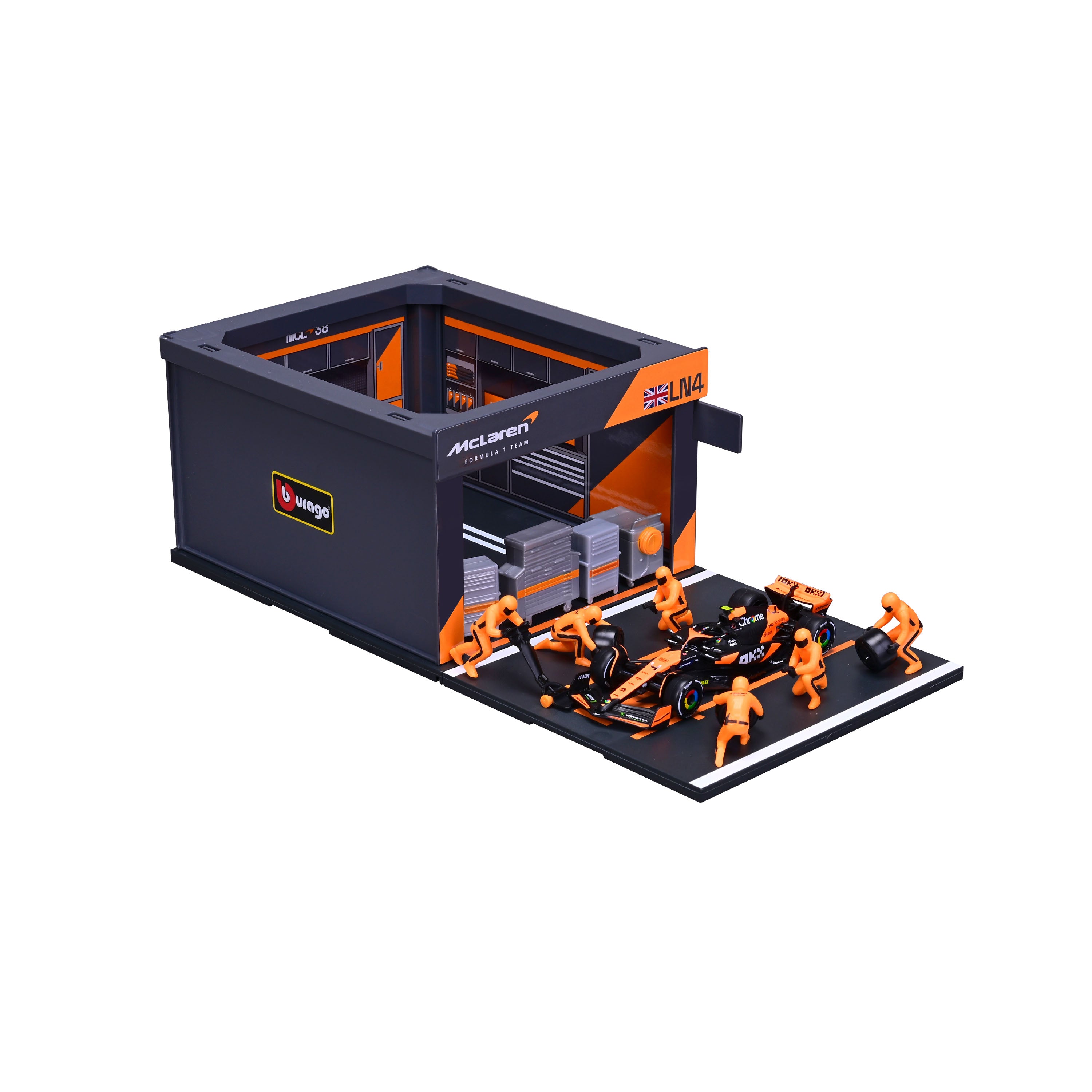bburago-pit-stop-mclaren-mcl38-4-lando-norris-1-43-playset-f1-2024 image 3