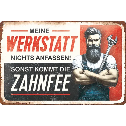 nostalgic-art-meine-werkstatt-nichts-anfassen-targa-in-metallo-20x30-cm image 1