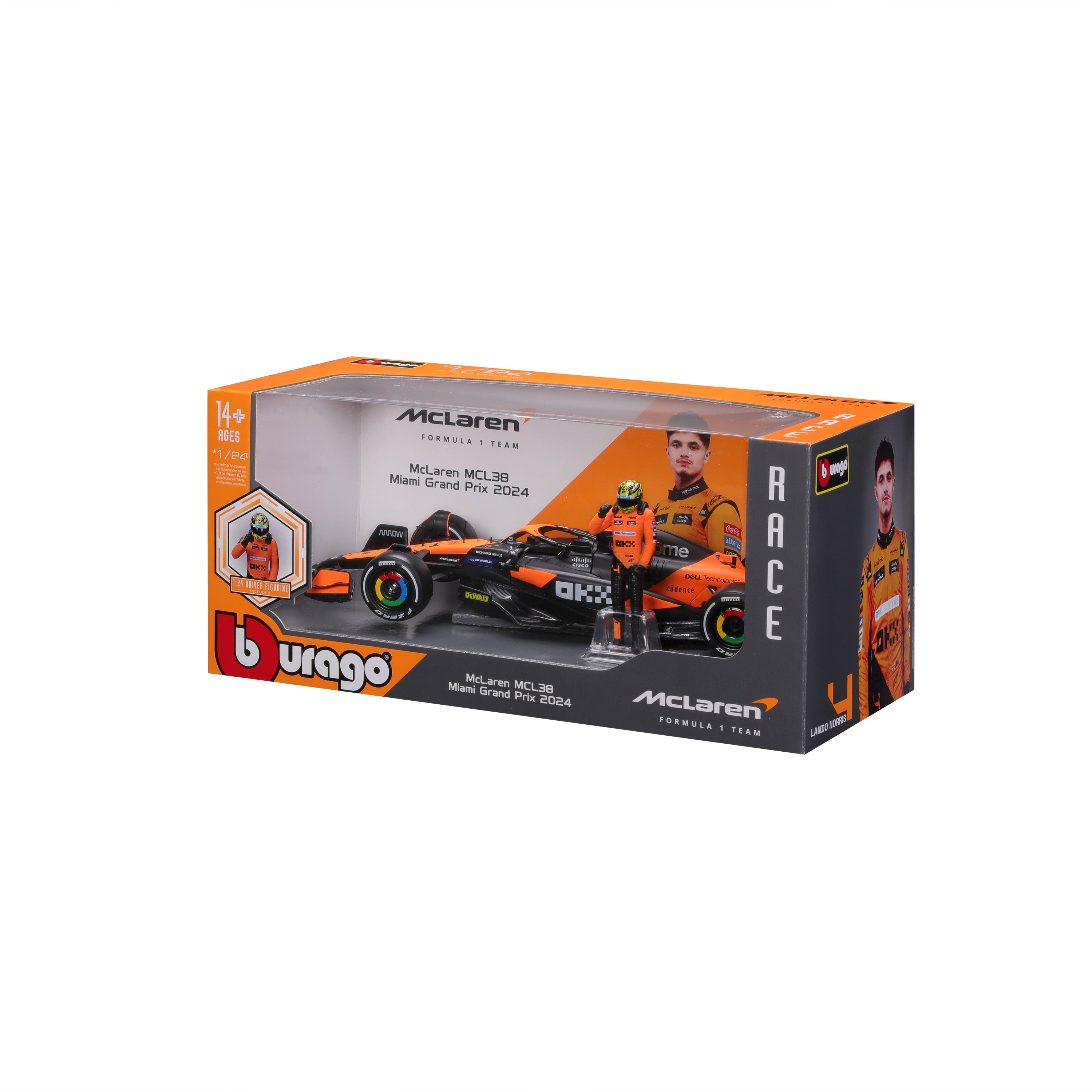 bburago-mclaren-mcl38-lando-norris-4-f1-2024-1-24-con-pilota-papaya-e-antracite image 2